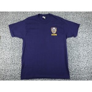 Fruit of the Loom NYPD T-Shirt Mens Large Blue Excellent Embroidered Patch